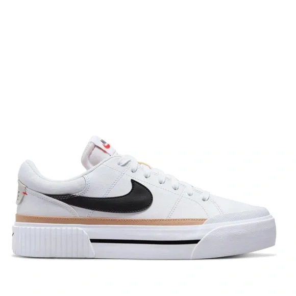 NWT SZ 6.5 NIKE WOMENS COURT LEGACY LIFT SNEAKERS- Black/Sail-white-team Orange - Picture 8 of 8